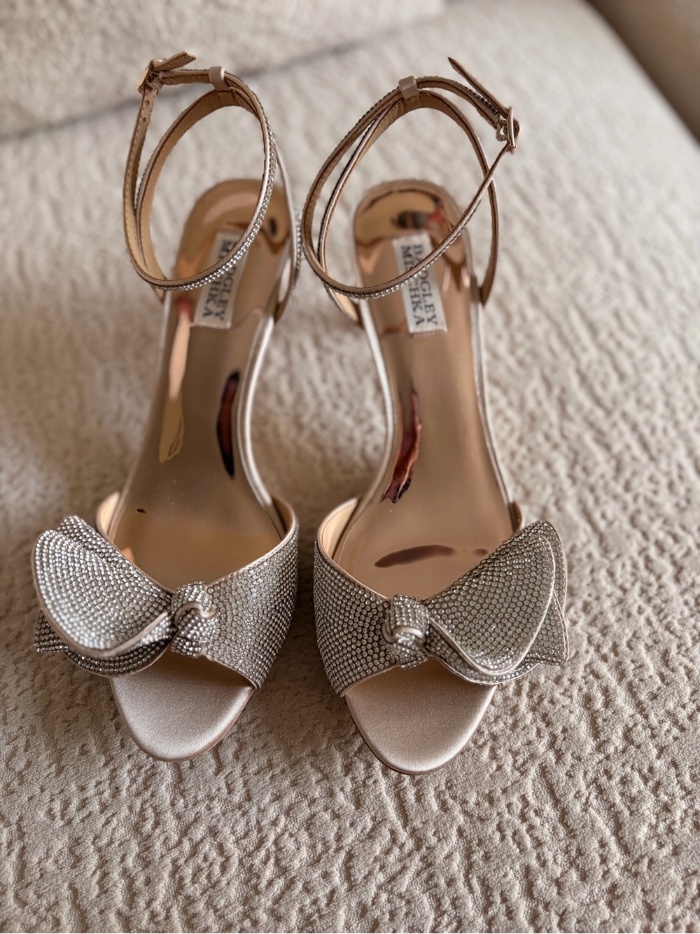 Badgley Mischka Rose Gold Crystal Bow Ankle-Strap Sandal - Picture 5 of 9